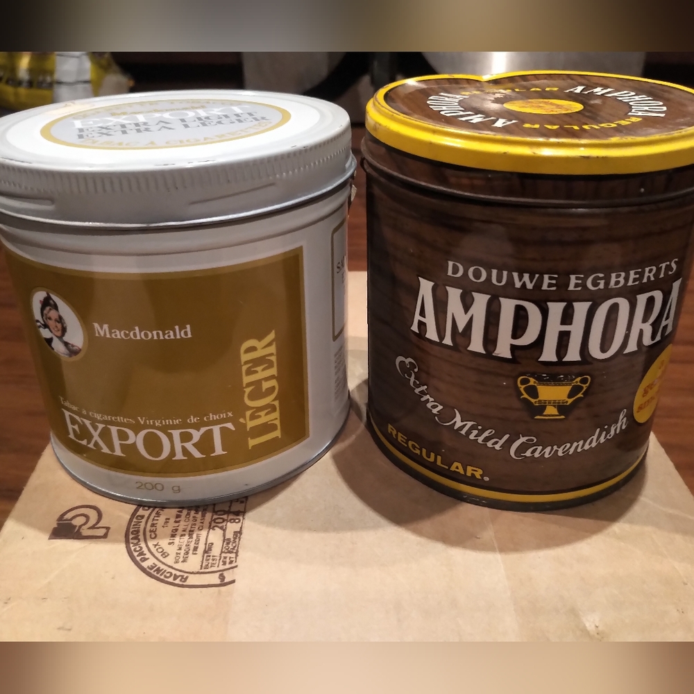 2 antique tobacco tins with lids in EUC